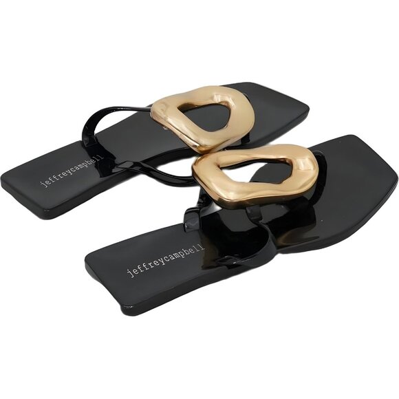Jeffrey Campbell Sugary Jelly Bow Thong Sandals Black Gold Accent 7M US EU 38 - Picture 3 of 6